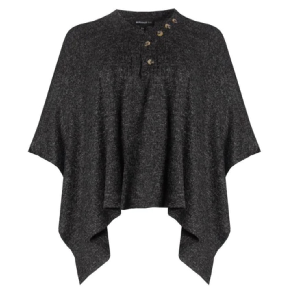 Henley Button Poncho- Grey